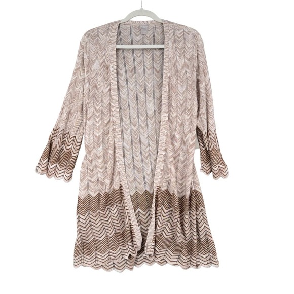 Chico's Sweaters - Chicos Cardigan Sweater Chevron Pattern 3/4‎ Sleeve Knit Open Front Medium
